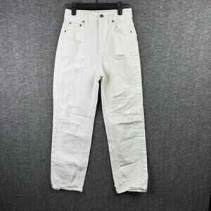 Zara "The Pepper Mom" Womens White Distressed High-Waisted Jeans Size 0 Casual‎